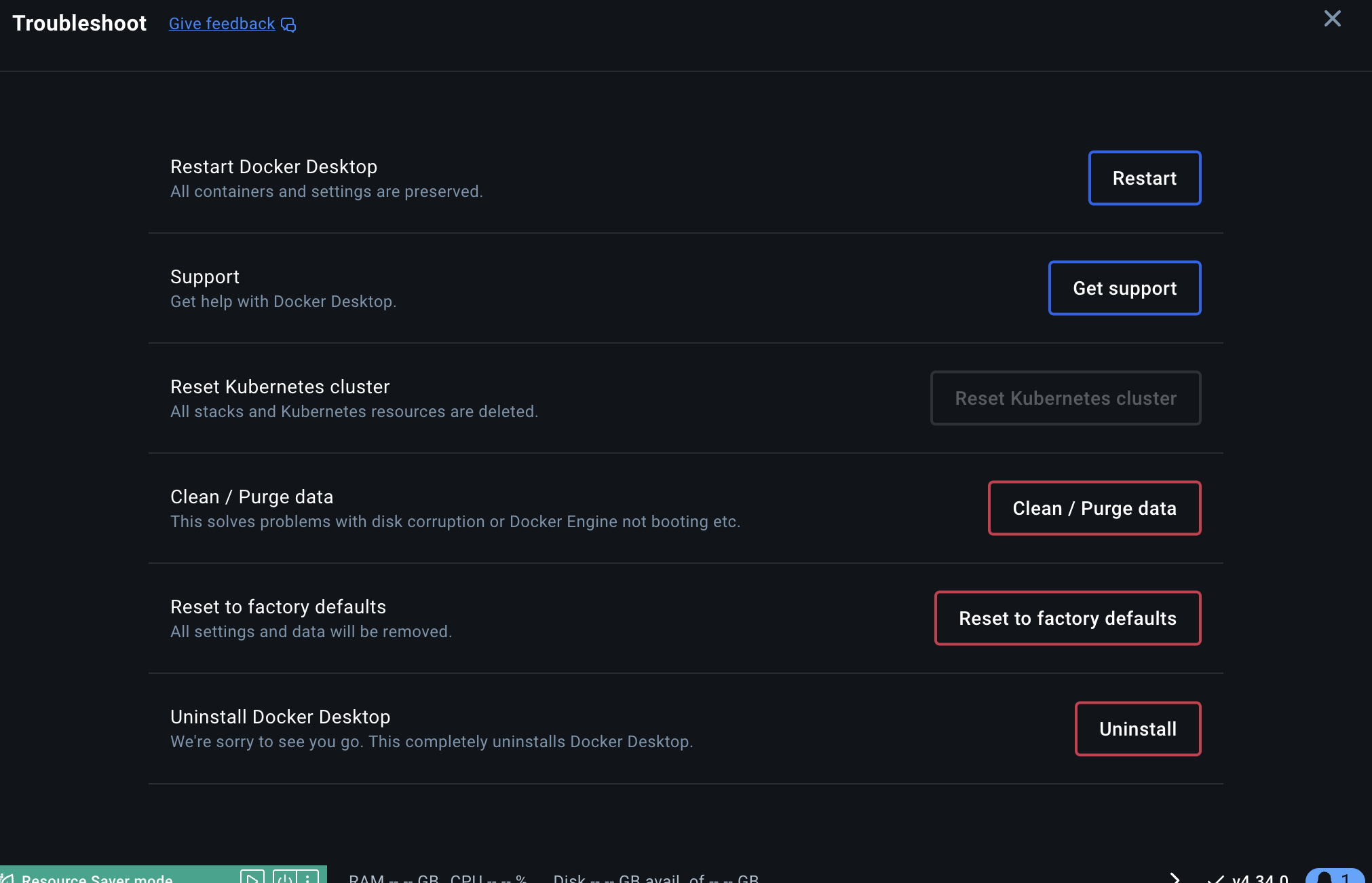 docker desktop troubleshooting page